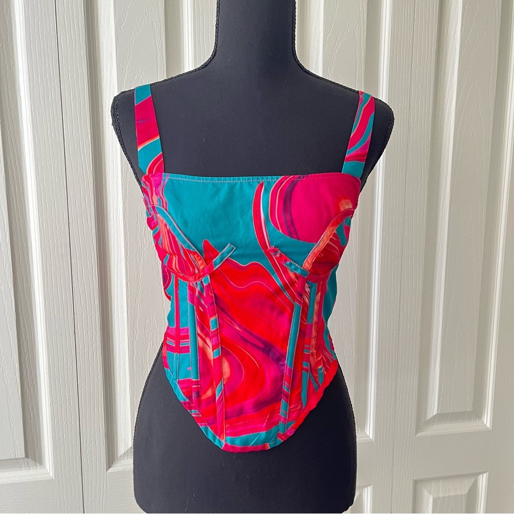 Pretty Little Thing Vibrant Pink and Blue Corset Top Size 6